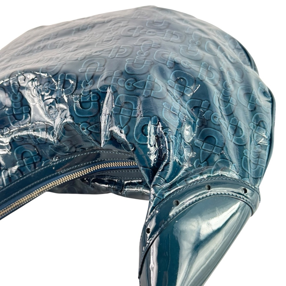 GUCCI Blue Patent Leather Horsebit Glam Hobo Tote Shoulder Bag Made in Italy - Picture 11 of 17